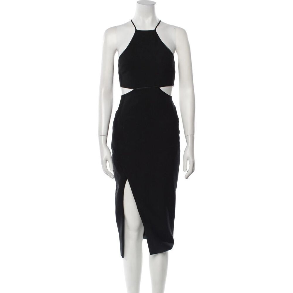 Cinq À Sept Square Halter Neckline Black Cocktail Midi Dress Size 2